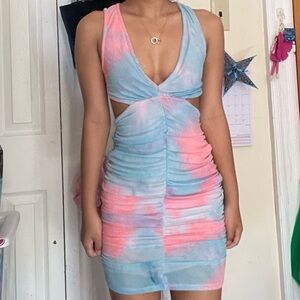 Super pretty cotton candy bodycon dress with open back